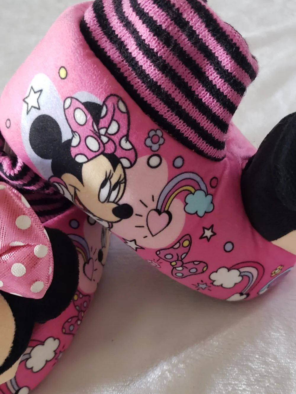 Disney Pink Minnie Mouse Plush Slip-On Slippers with Polka Dot Bows